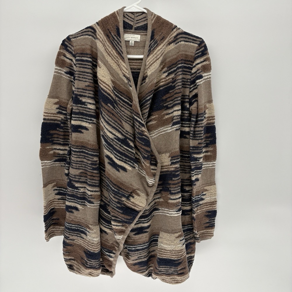 Lucky Brand Brown Southwestern‎ Aztec Print Cardigan Sweater Boho Women M